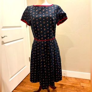 Brooks Brothers Navy Midi Dress with Red Details